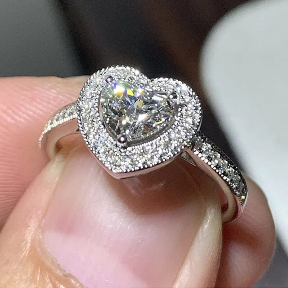 Heart 925 Silver Rings Cubic Zirconia Jewelry Ring - Picture 2 of 2